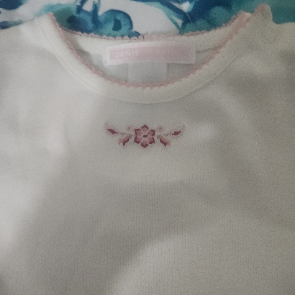 NWT Janie and Jack White Baby Top with Pink Embroidery with Matching Socks